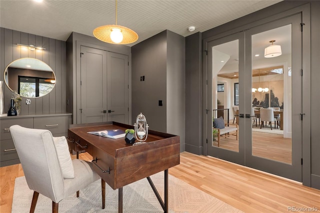 2610 N Monroe St, Denver, CO 80205 - office featuring light wood-style flooring, french doors, and recessed lighting