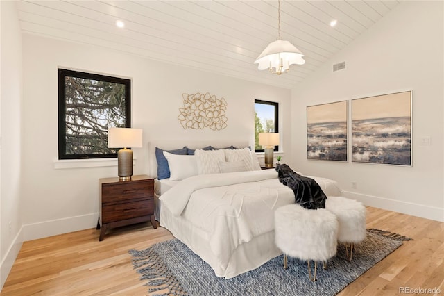 2610 N Monroe St, Denver, CO 80205 - bedroom with light wood-style flooring, vaulted ceiling, baseboards, wooden ceiling, and recessed lighting