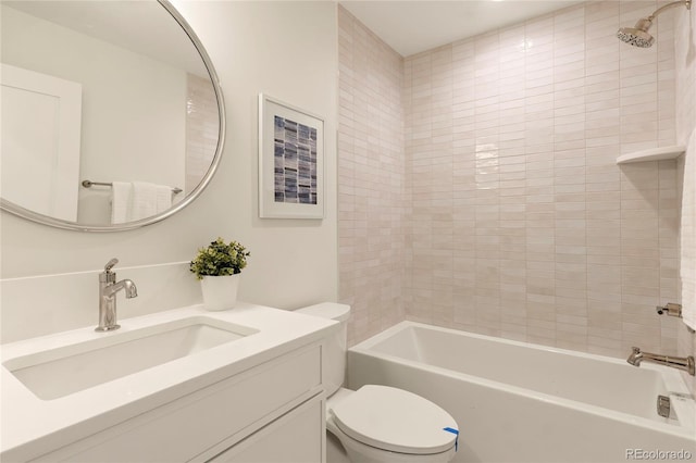 2610 N Monroe St, Denver, CO 80205 - bathroom featuring toilet, washtub / shower combination, and vanity