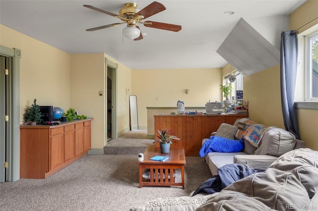 2087 S Grant St, Denver, CO 80210 - living room featuring carpet flooring and a ceiling fan