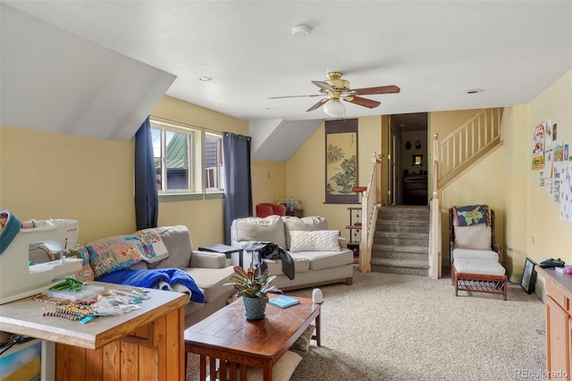 2087 S Grant St, Denver, CO 80210 - carpeted living area featuring stairway and ceiling fan