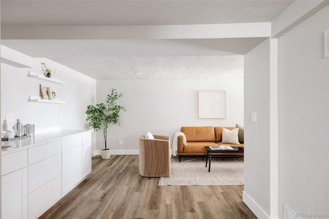 sitting room featuring light wood-type flooring and a textured ceiling