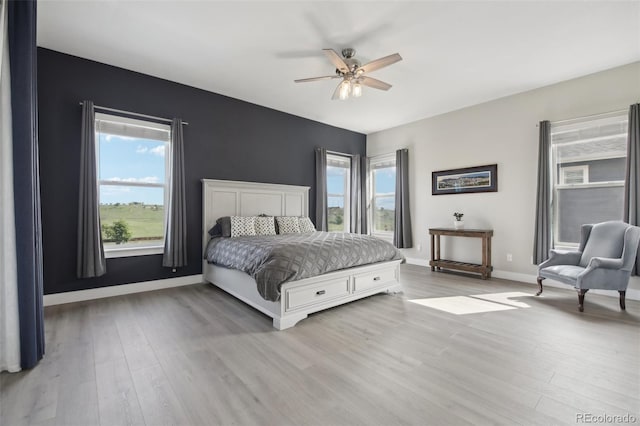 8803 Antero Ct, Arvada, CO 80007 - bedroom with light wood finished floors, baseboards, and ceiling fan