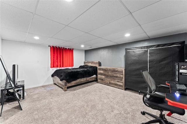 12119 Forest St, Thornton, CO 80241 - bedroom featuring recessed lighting, carpet flooring, a paneled ceiling, and an office area
