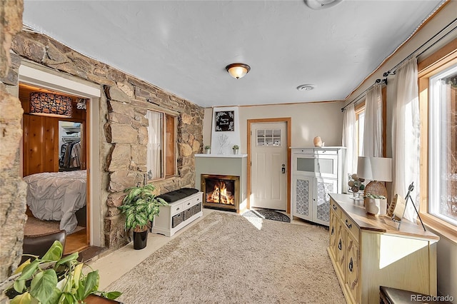 carpeted living room with a healthy amount of sunlight