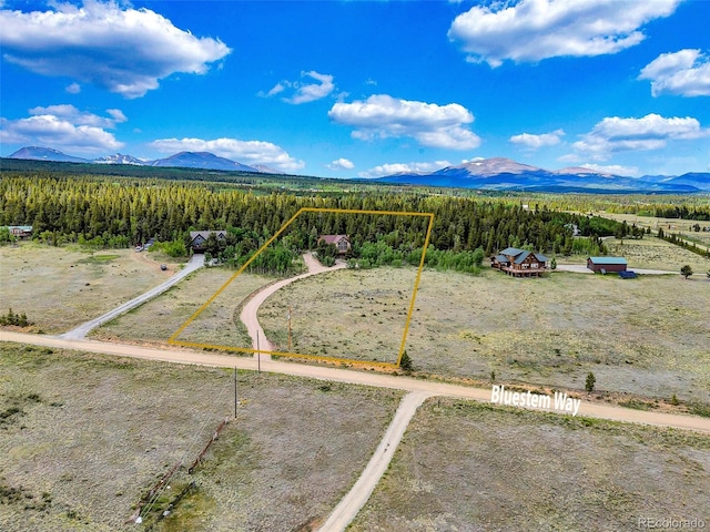 1424 Bluestem Way, Fairplay, CO 80440 - overview of rural landscape with a mountain backdrop and property parcel outlined