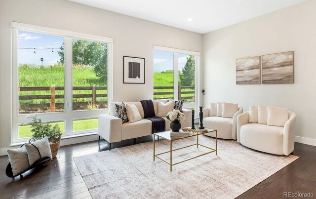 6096 W Keene Ave, Denver, CO 80235 - living room featuring plenty of natural light, dark wood-style flooring, and recessed lighting