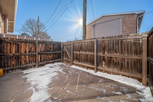 view of snow covered patio