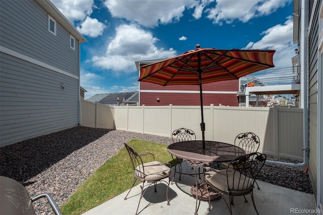 view of patio featuring outdoor dining area and a fenced backyard