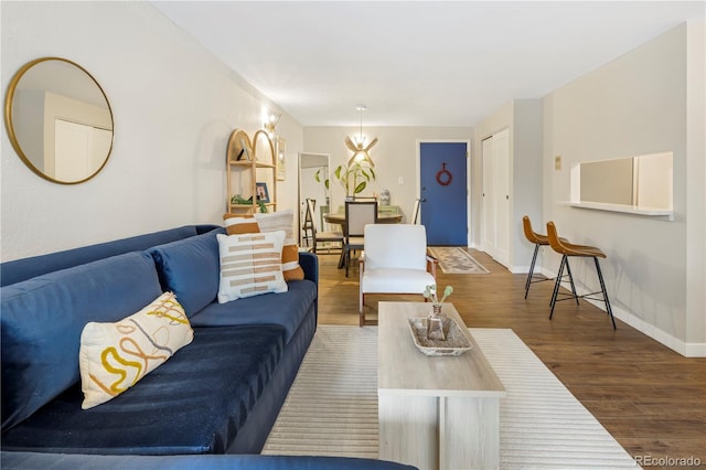 living room featuring dark wood-type flooring