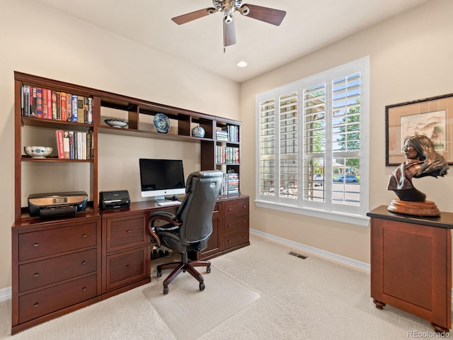 13645 Osage Ct, Broomfield, CO 80023 - home office featuring light carpet and ceiling fan