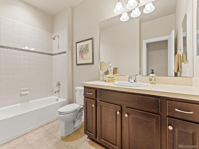 13645 Osage Ct, Broomfield, CO 80023 - full bathroom with vanity, tile patterned flooring, bathing tub / shower combination, and a chandelier