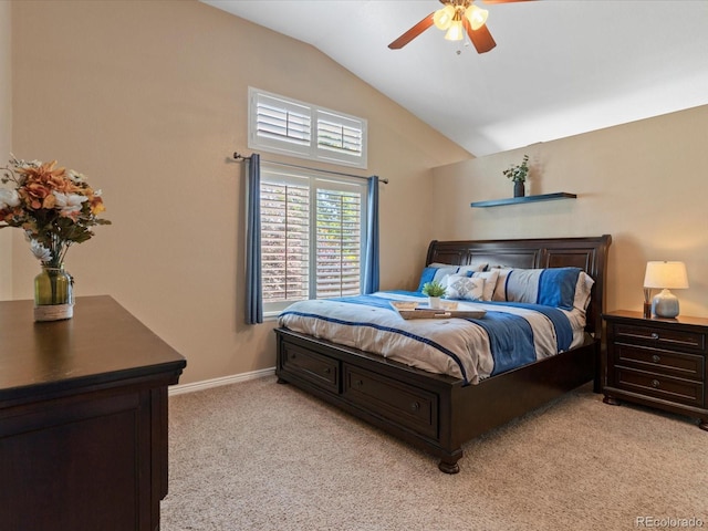 885 Sage Sparrow Cir, Highlands Ranch, CO 80129 - bedroom featuring lofted ceiling, light colored carpet, and ceiling fan
