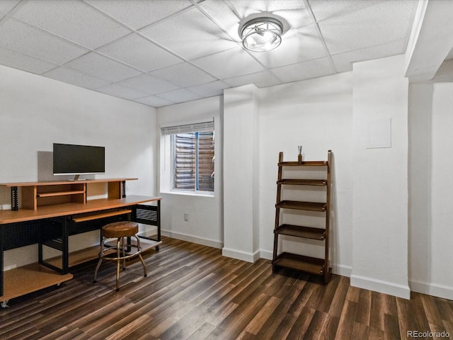 885 Sage Sparrow Cir, Highlands Ranch, CO 80129 - home office with a paneled ceiling and dark wood-style flooring