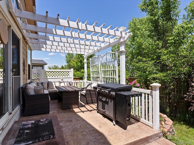 885 Sage Sparrow Cir, Highlands Ranch, CO 80129 - view of patio / terrace featuring an outdoor living space, a grill, and a pergola