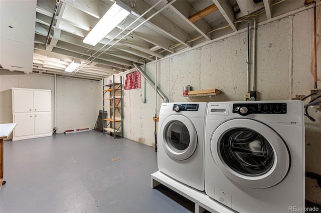 clothes washing area with washer and clothes dryer