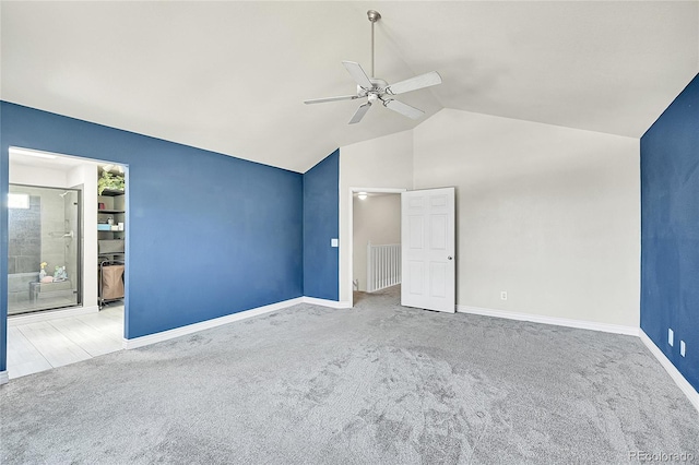 3163 E 133rd Ave, Thornton, CO 80241 - unfurnished bedroom featuring carpet floors, vaulted ceiling, a ceiling fan, and ensuite bathroom
