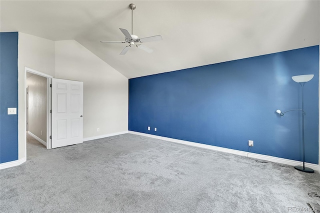3163 E 133rd Ave, Thornton, CO 80241 - empty room featuring a ceiling fan, carpet, and vaulted ceiling