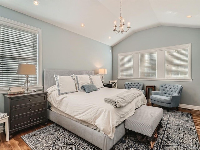 930 Kearney St, Denver, CO 80220 - bedroom with wood finished floors, vaulted ceiling, a chandelier, and recessed lighting