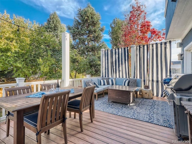 930 Kearney St, Denver, CO 80220 - wooden terrace featuring area for grilling, outdoor lounge area, and outdoor dining space