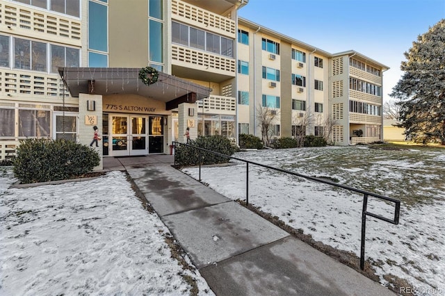 view of snow covered property