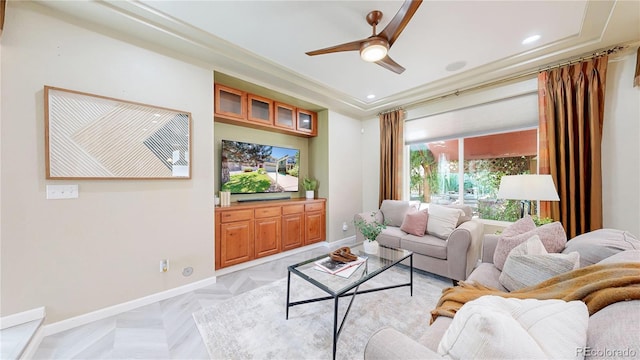 3836 Hunterwood Ln, Johnstown, CO 80534 - living area with a ceiling fan and recessed lighting