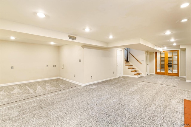 basement featuring carpet flooring