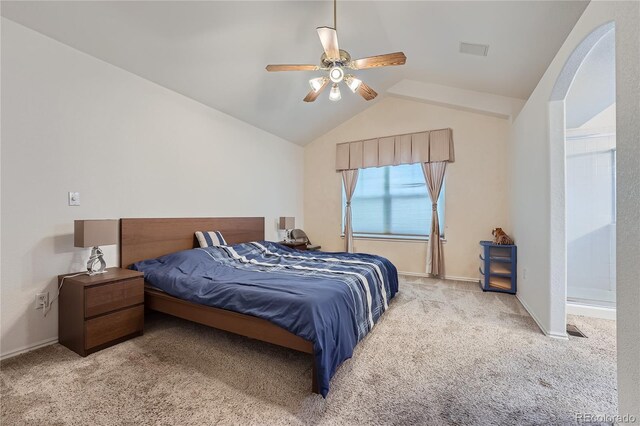 18872 E Prentice Pl, Centennial, CO 80015 - carpeted bedroom with vaulted ceiling, a ceiling fan, and baseboards