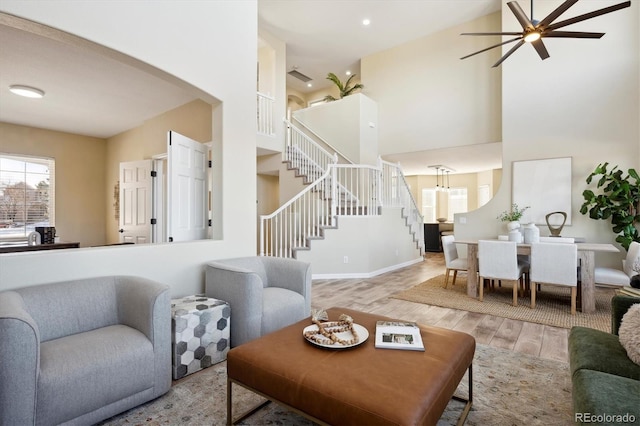 living room featuring ceiling fan