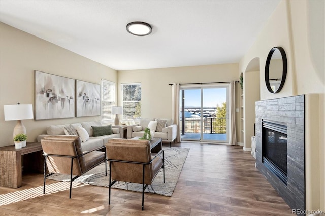 living room with hardwood / wood-style floors