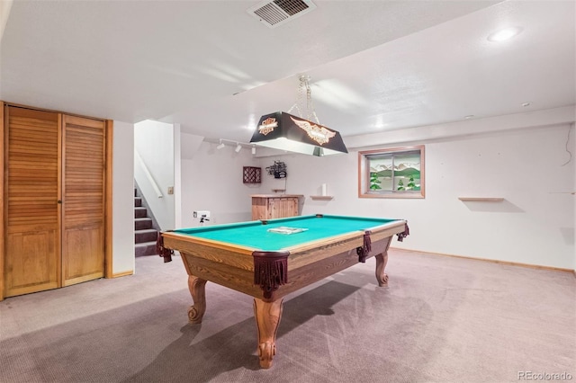 4627 Cathy Ln, Erie, CO 80516 - rec room featuring light carpet, billiards table, and recessed lighting
