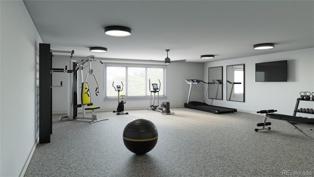 exercise room with baseboards