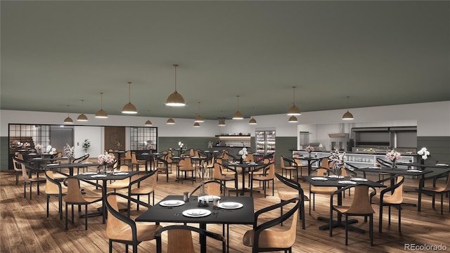 dining area featuring wood-type flooring