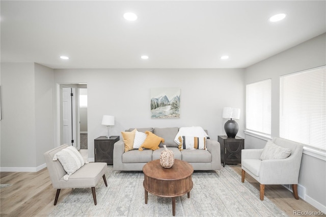 living room with a healthy amount of sunlight and light wood-type flooring