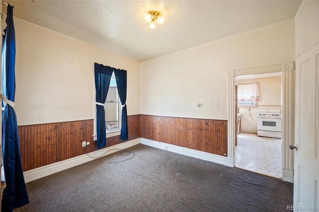 125 S Limit St, Colorado Springs, CO 80905 - unfurnished room featuring a wainscoted wall, carpet, and wooden walls