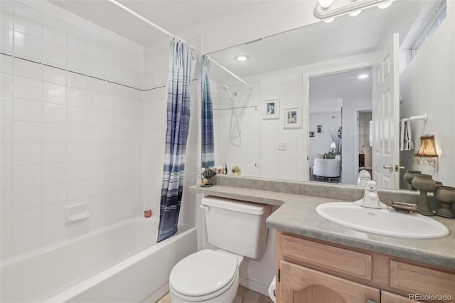 7664 S Ivanhoe Way, Centennial, CO 80112 - bathroom with shower / tub combo with curtain and vanity