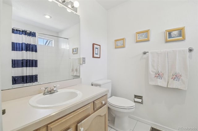 7664 S Ivanhoe Way, Centennial, CO 80112 - bathroom with vanity, tile patterned flooring, and a shower with shower curtain