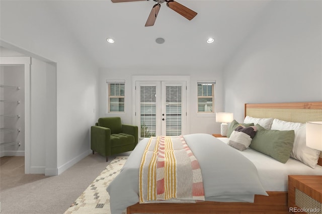 3322 W 26th Ave, Denver, CO 80211 - bedroom featuring french doors, access to outside, vaulted ceiling, baseboards, and carpet floors