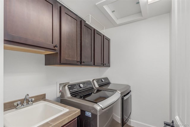 3322 W 26th Ave, Denver, CO 80211 - laundry area with washing machine and clothes dryer, cabinet space, and attic access