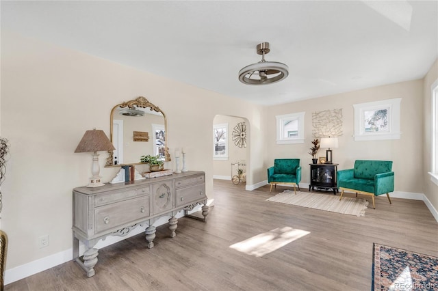 sitting room featuring light hardwood / wood-style floors