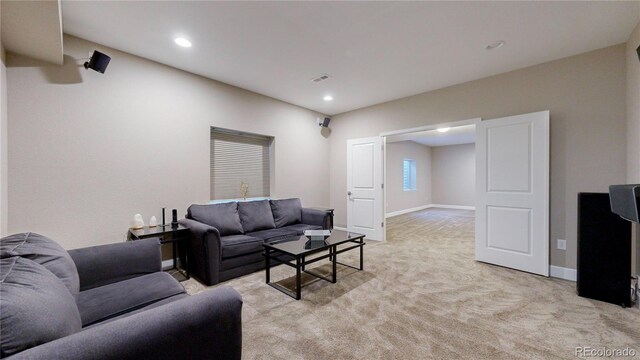 living room with light carpet