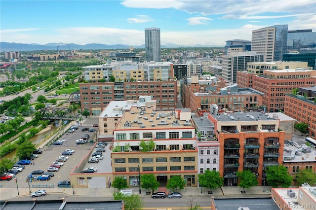 bird's eye view with a view of city and a mountain view