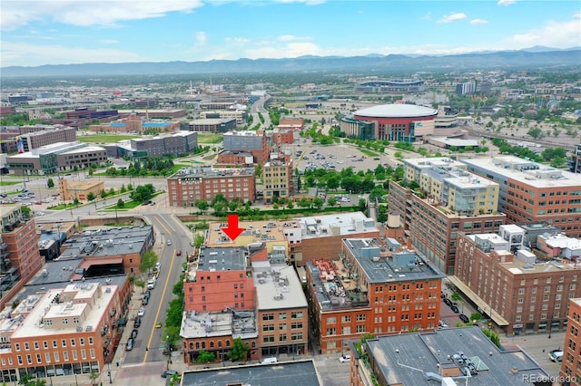 aerial view with a view of city and a mountain view