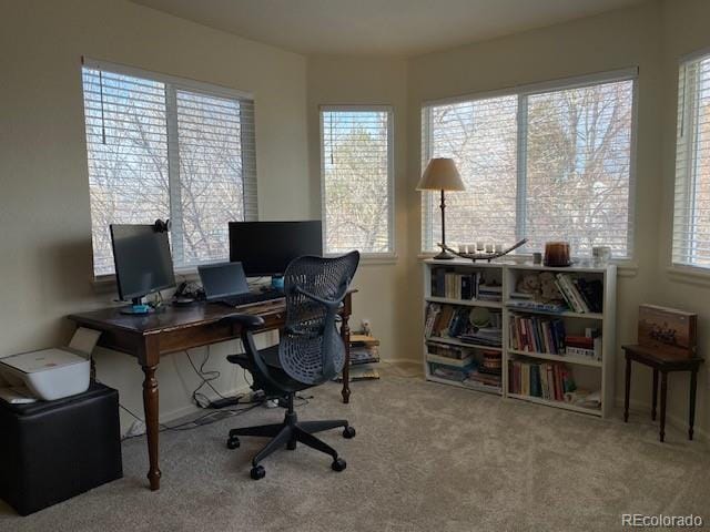 view of carpeted home office