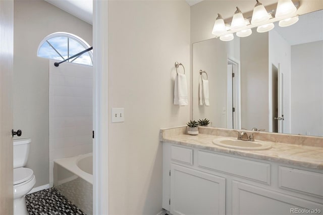 full bathroom with vanity, tile patterned flooring, shower / tub combination, and toilet