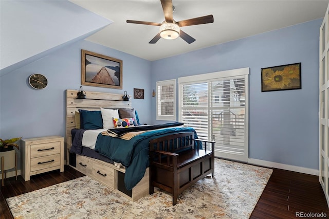 2511 S Bahama Cir Unit A, Aurora, CO 80013 - bedroom with dark wood-style flooring, ceiling fan, and vaulted ceiling