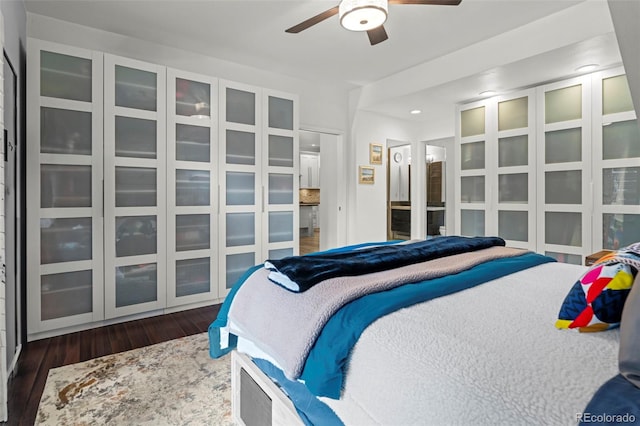 2511 S Bahama Cir Unit A, Aurora, CO 80013 - bedroom featuring wood finished floors, recessed lighting, and a ceiling fan
