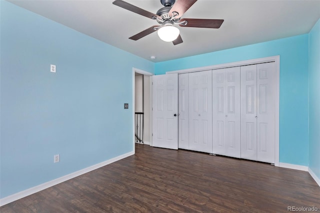 105 Hawthorn St, Frederick, CO 80530 - unfurnished bedroom with wood finished floors, baseboards, a closet, and ceiling fan