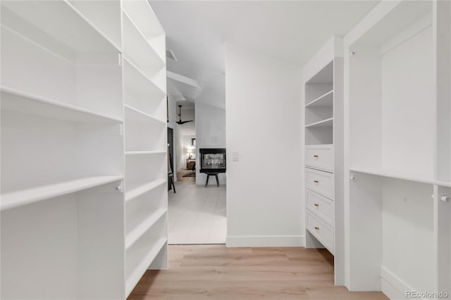 spacious closet with light hardwood / wood-style flooring