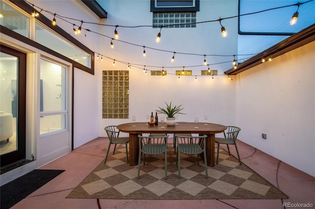 dining space with rail lighting